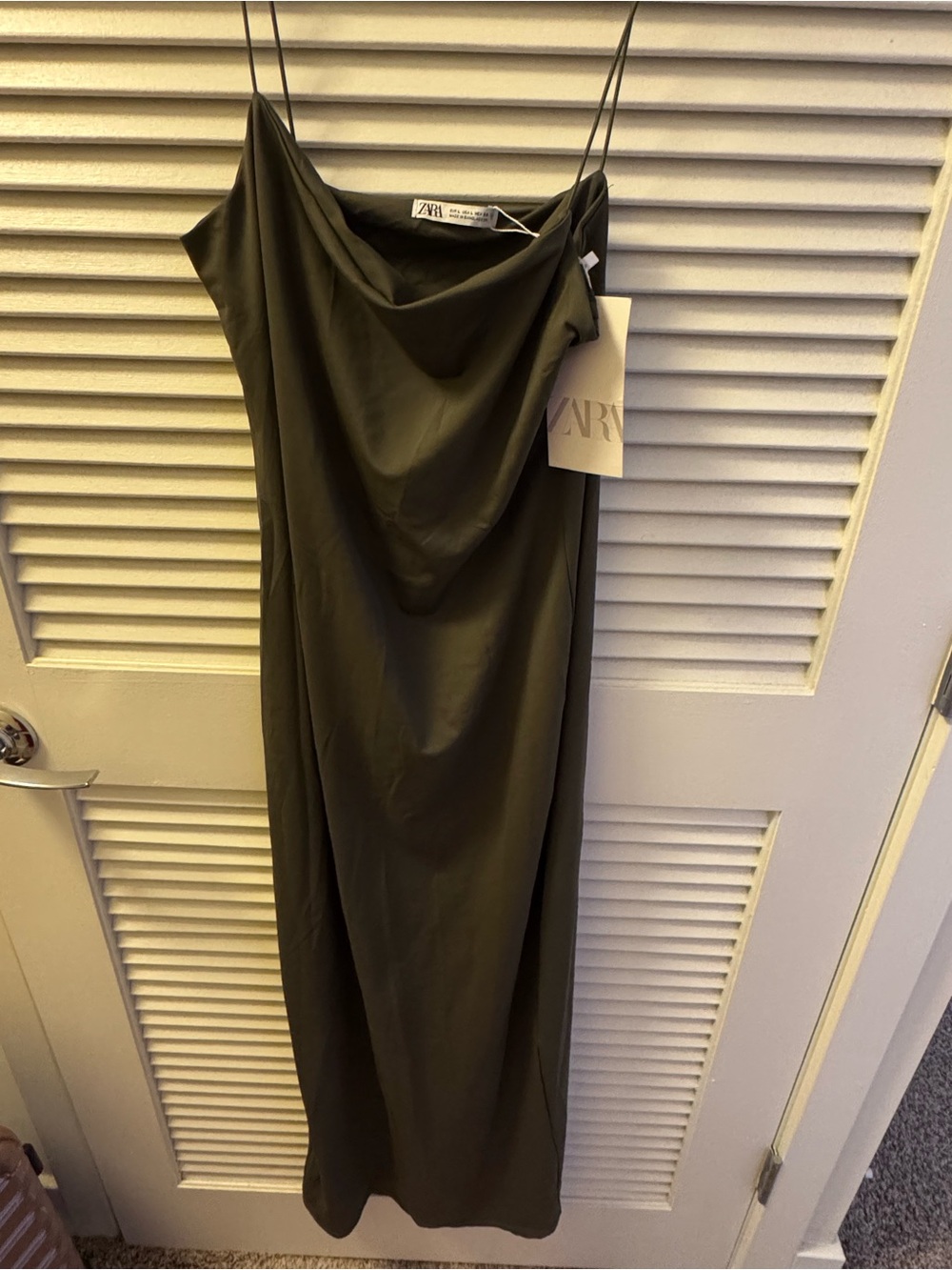 ZARA Olive Slip Dress with Cowl Neckline